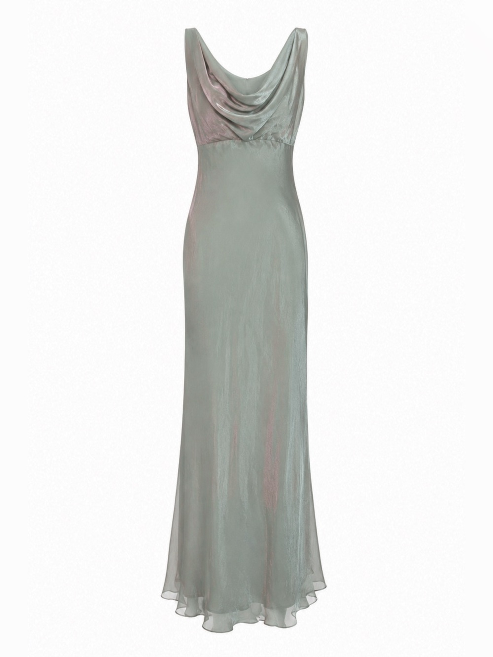 Vintage Michaelangelo Sage Green Iridescent Cowl Neck Maxi Dress